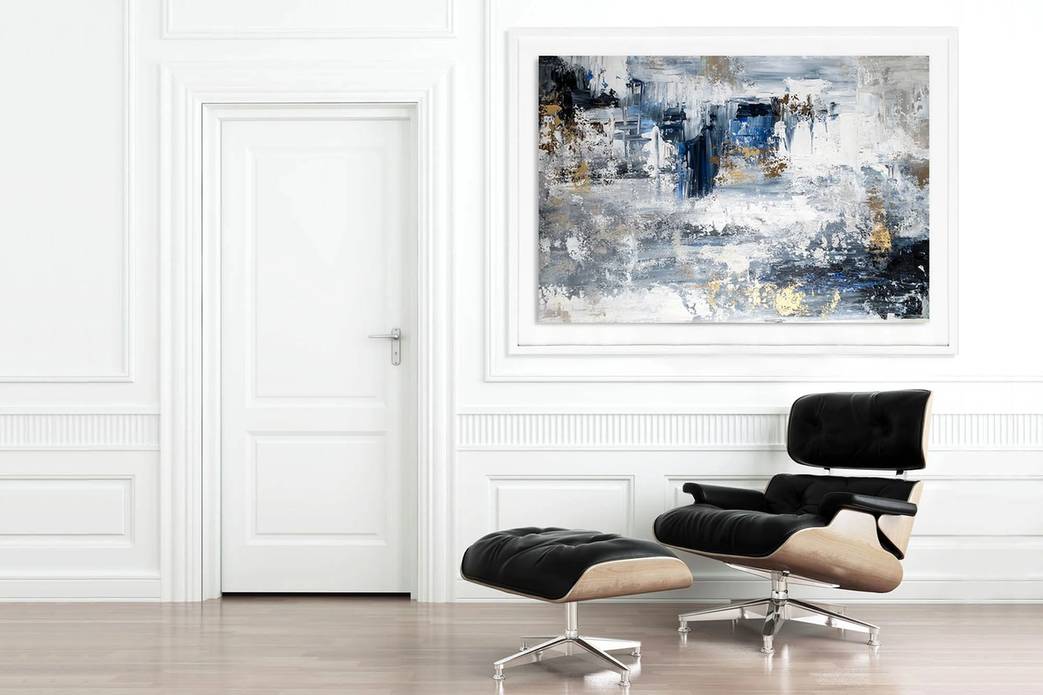 Entryway Original Modern Blue White Abstract Canvas Artwork 9A4ZX